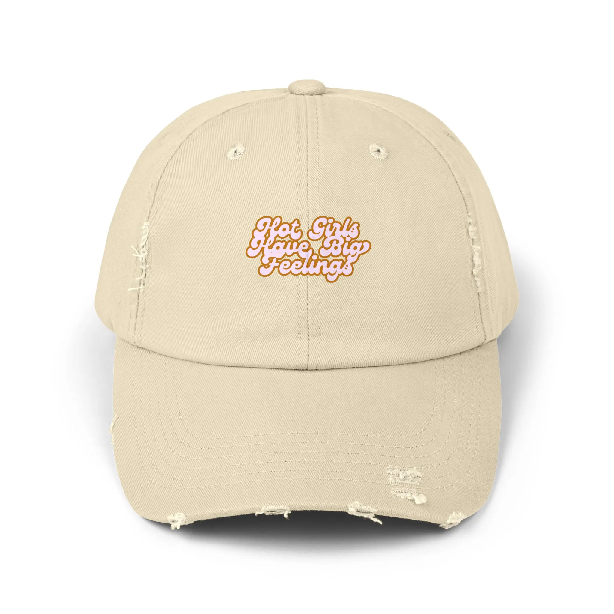 Hot Girls Have Big Feelings Cap | Distressed Baseball Hat, Retro Script