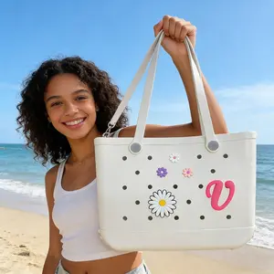 ISUNMEA 5 Pcs Letter Charms for Bogg Bag Accessories – Decorative Alphabet Clips for Handbag Beach Tote – Modern Rubber Tote Bag Inserts