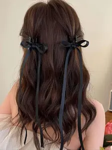 Women's Ribbon Bow Hair Clip Set with Long Tail, Cute Daily Wear Accessory, Perfect Holiday Wedding Gift, All Seasons