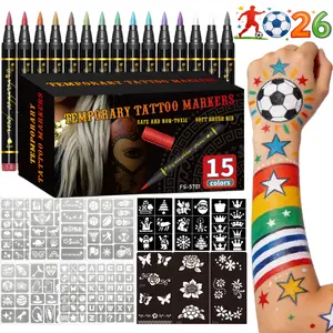 Temporary Tattoo Markers for Skin, 10/15/30-Count Body Markers 10/15/30 Color Tattoo Pens,Flexible Brush Tip, Bright colors, Face Paint Kit Cosmetic Quality,Halloween makeup Handmade Glitter