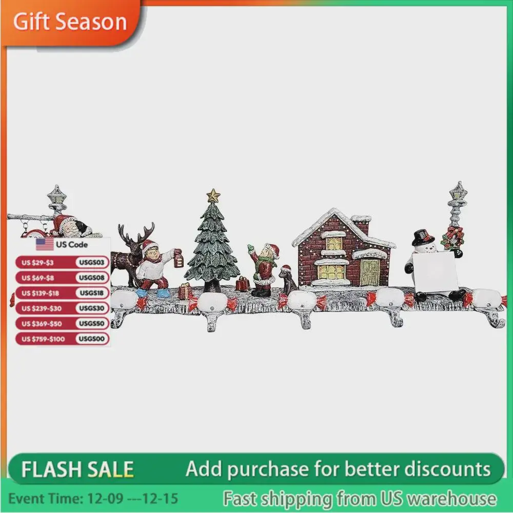 Cast Iron 3D Christmas Village with Santa Stocking Hanger, Stocking Holder, Perfect for Holiday.