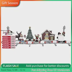 Cast Iron 3D Christmas Village with Santa Stocking Hanger, Stocking Holder, Perfect for Holiday.
