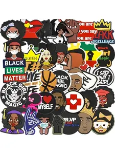 30Pcs Mix Black Beauty Girl Magic Shoe Decorations Charms For Crocs Bubble Slides Sandals, PVC Shoe Accessories For Christmas Birthday