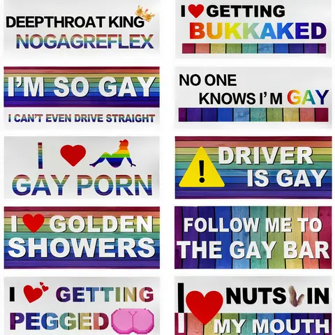 10PCS Bumper Decals, Funny LGBT Sticker Rainbow Gay Bumper Prank Decoration, Waterproof Vinyl Decal Humor Text Gay Pride Stickers for Luggage Window Refrigerator Laptop