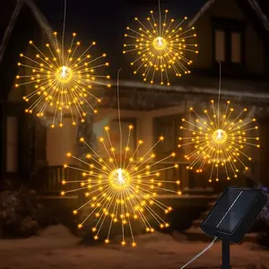 4 Pack Solar Hanging Outdoor Firecracker Light, LED Starburst Ball Lamp with 8 Modes, Waterproof for Garden/Deck/Party Valentine's Day Decorations, Outdoor Decorative Lights