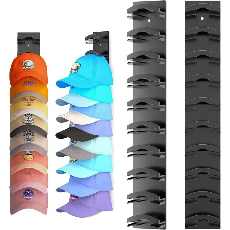 Hat Organizer Hold up to 20 Hats, 2 Pack Hat Rack for Wall with Strong Adhesive, Hat Organizer for Baseball Caps Display for Door Closet, Hat Hanger Holder Multilayer Two Mounting Option Room Decor Hanging
