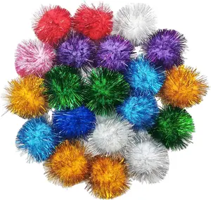 20 Pcs Assorted Color Flash Balls – Cat’s Favorite Tinsel Pom Pom Toy Balls