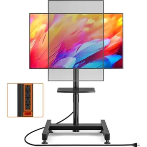 Rolling TV Stand with Mount with Power Outlet for Most 13-50 inch TVs/Screen up to 55 lbs, Height Adjustable TV Floor Stand with Tilting and Rotating, Portrait to Landscap, Max VESA 200x200mm
