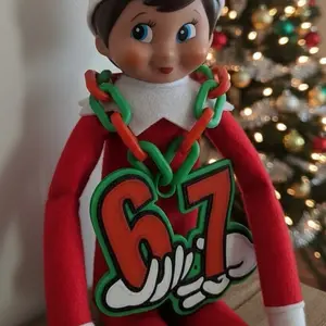 Six Sevennn Mini Hype Chain for Christmas Elf Trendy Elf Accessory Red & White 3D Printed Necklace with Number 67 Charm