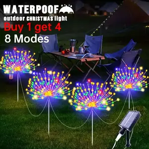 Cross-border bestseller solar-powered four-pack colorful firework lights for garden and landscape, eight-mode remote control colorful dandelion lights