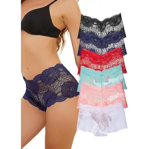 Womens Lace Knickers Sexy Lace Trim High Waist Knickers Floral Embroidered Sexy Breifs Breathable Underwear Full Coverage Blcak Red White Ladies Breifs Pink Blue pants Multipack Fabric Womenswear
