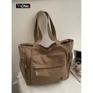 Large capacity women's bag Korean version 2025 new fashion simple one shoulder tote bag canvas bag college student computer bag multi pocket casual commuter bag suitable for work, shopping, Trendy versatile bag
