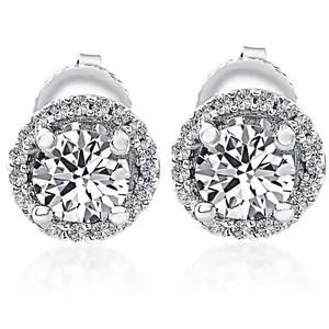 1/2 Ct Halo Diamond Studs With Screw Backs White Gold Lab Grown