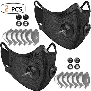 (2 Pack)Reusable Half Face Cover Mask w/ Filter Cycling Outdoor Sport Face Mask Black