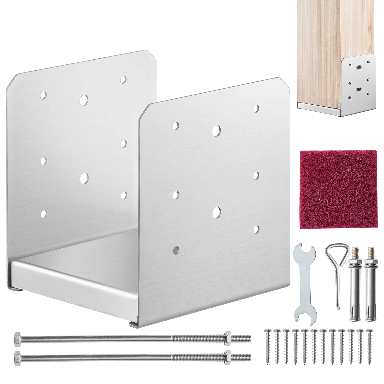 【DealsForYouDays】VEVOR 6"x 6" Post Base 1Pcs Stainless Steel Adjustable Post Anchor Bracket(Internal 5.9 x 5.5")Adjustable Post Base for Pavilion Deck Porch Handrail Railing Support Decorative Anchor Plate