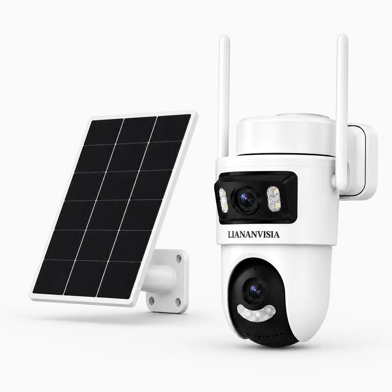 LIANANVISIA 4G Solar Security Camera Outdoor, Cellular Dual Lens Dual View 2K PTZ Camera, Built-in SIM, No WiFi Needed, 355° Pan 90° Tilt, AI Human Detection, Auto Tracking, Night Vision, Two-Way Audio, Light & Siren Alarm, IP66 Waterproof