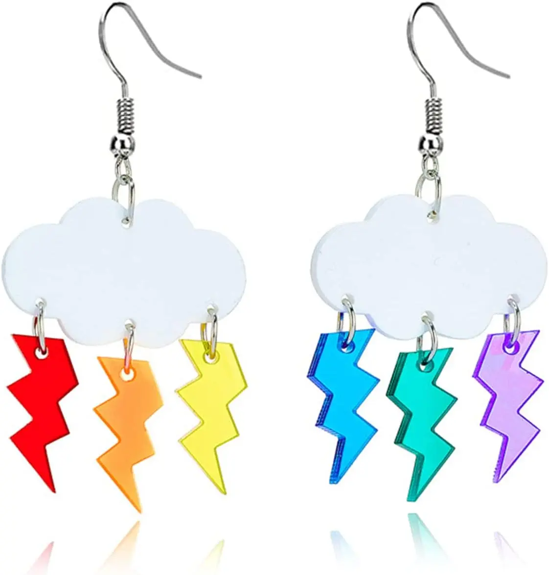 Cute Clouds Lightning Bolt Earrings for Women Creative Acrylic Transparent Earrings Lovely Clouds Rainbow Lightning Raindrop Earrings Cartoon Sweet Funny Earrings
