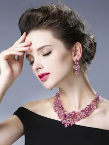 Luxury vintage Crystal Purple and yellow statement necklace earrings set Elegant Crystal Necklace Earrings Set, Statement Choker Chain, Bridal Wedding Accessory, Casual Style, All Seasons,fashion jewelry for women