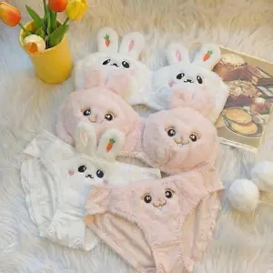 Sexy Lingerie Kawaii Plush Bra & Panty Set Warm Soft Bunny Bear Kitty Cozy Underwear for Winter Nights Holiday Gifts Romantic Couple Moments Valentine's sneaky lingerie lingerie party