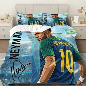3PCS Duvet Cover Set, 1 Duvet+2 Pillowcases(Without filler), Soccer Brazil Neymar Signature Stadium Sports Fan theme,  bedding set, Comfortable Soft Suitable for decoration Bedroom Dorm Room Game Room Sports Lounge, Decorative Duvet Cover