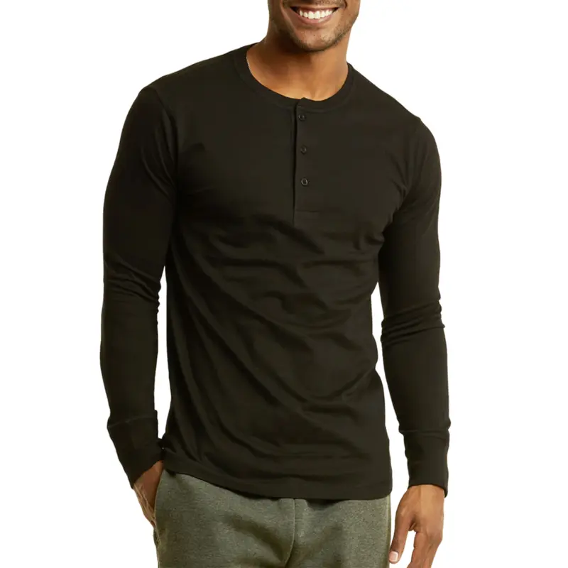 Men's Cotton Long Sleeve Henley T-Shirt - Plain, Breathable, Comfy Basic Layering Top for Regular/Big & Tall (S-3XL) - Casual Breathable Outfits Menswear Clothes for Spring