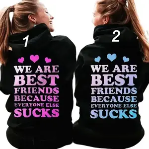 Made in USA,(Sold Individually) We Are Best Friends Matching Graphic Print Hoodie, Funny BFF Friendship Humor Apparel Hooded Sweatshirt, Bestie Gift For Women Men Couples Friends, Cotton Womenswear Graphic Top