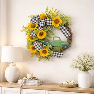 Spring 520 Bee Festival Flower Wreath Decoration, Sunflower Car Wreath Door Hanger, Garden Wall Decor, Party Wedding Gift
