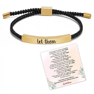 Let Them Inspirational Tube Bracelet - Stainless Steel Engraved, Adjustable Braided Rope | Trendy Self Worth Jewelry, Thoughtful Gift for Daughter, Bestie & Women Seeking Motivation charm bracelet daily wear fashion accessory Pen Holder 3D Glowing Lamp