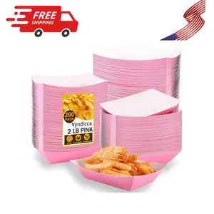 Paper Food Trays, 200 Pcs 2 Lb Disposable Food Boats - Pink