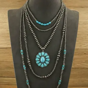 Navajo Pearl and Turquouse Layered Necklace for Women - Fashion Accessory. Western Jewelry.