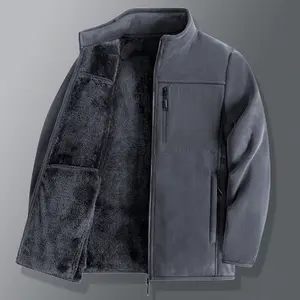 New Autumn Winter Men's Coat Plus Velvet Thickened Loose Fit Top Solid Color Jacket with Front Pockets & Zipper Closure for Warmth and Comfort