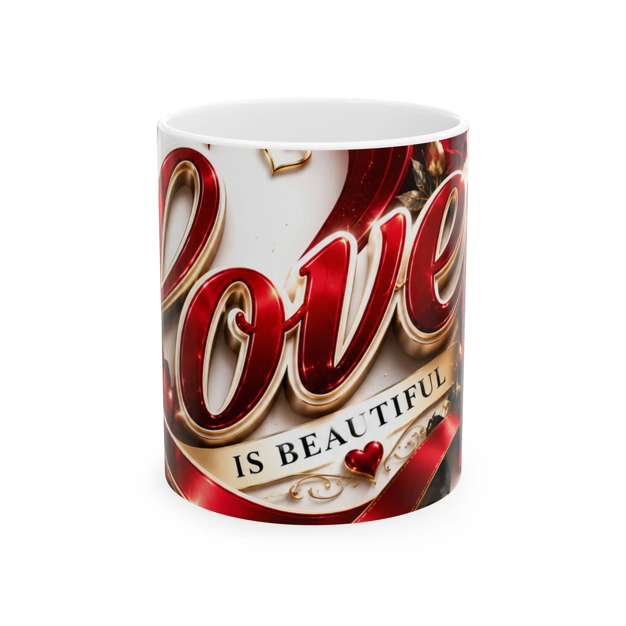 Love Roses Script Mug | Ceramic Coffee Cup, Romantic Floral Design