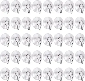 40 Packs Suction Cup Hooks, 1.77 Inches Universal Clear PVC Suction Cups for Shower Removable Window Suction Cups with Hooks for Kitchen Bathroom, Wall, Glass