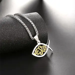 U7 Jesus Fish Shape Pendant Necklace Christian Jewelry