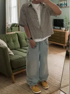 Manfinity Men's Casual Plaid Short Sleeve Shirt, Summer