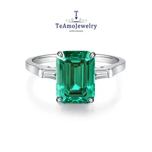 Emerald cut artificial gemstone ring, green/pink/white, uniquely designed, noble and elegant, suitable for ladies wearing glasses