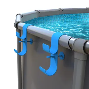 AquaJoyer Poolside Pool Leaf Skimmer Net Holder, Above Ground Pool Pole Hanger Above Ground Pool Accessories,Adjustable Telescopic Pool Pole Hooks,Pool Brush Hanger Tool Holder-Pool Equipment Hooks