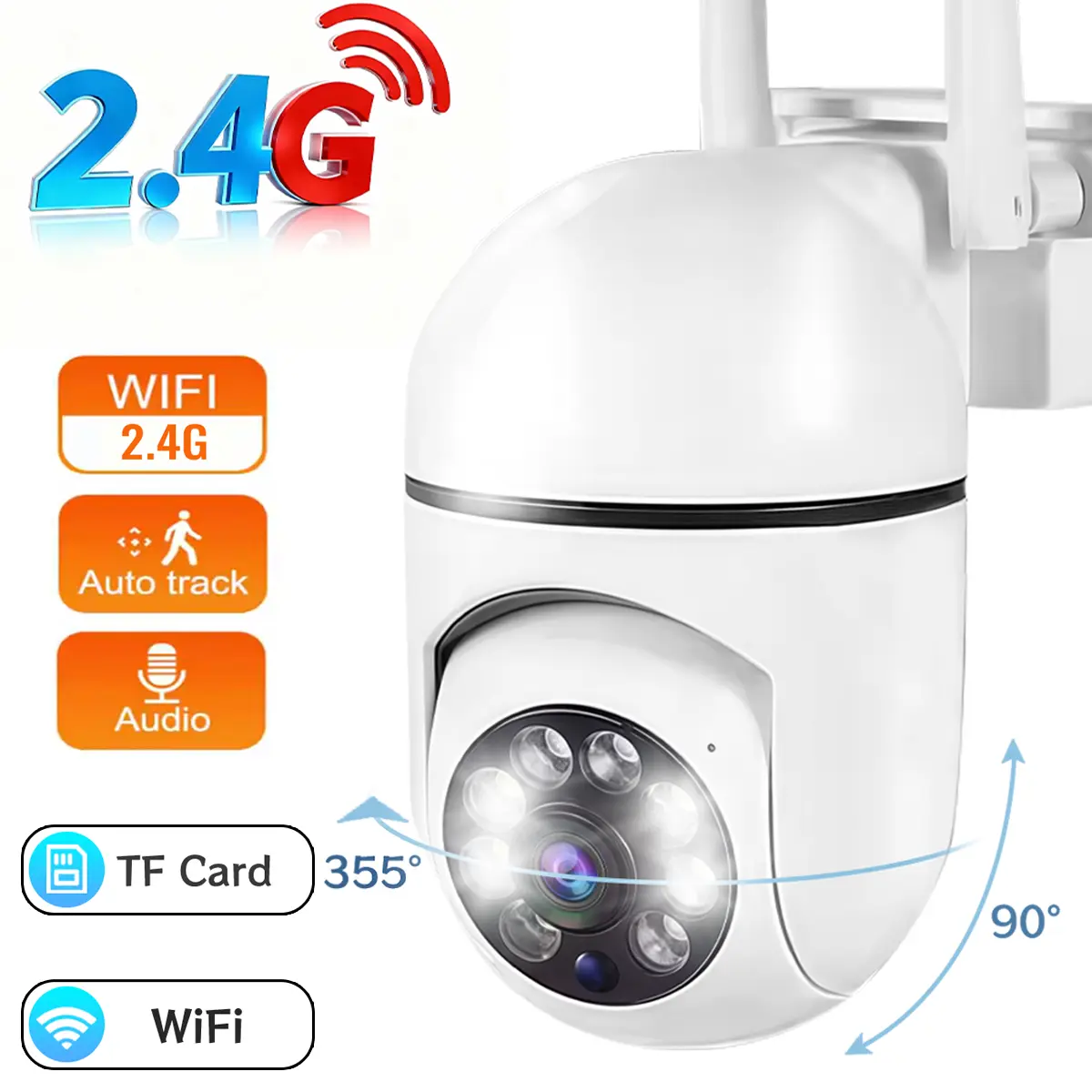 Smart Home Security Camera, 2.4G WiFi Indoor/Outdoor PTZ Camera with Motion Detection, 2-Way Audio, IR Night Vision, 360° Rotation, Supports Cloud/TF Storage for Pet & Baby Monitoring, WiFi Surveillance Camera, Cctv Dome Camera, WiFi Cameras