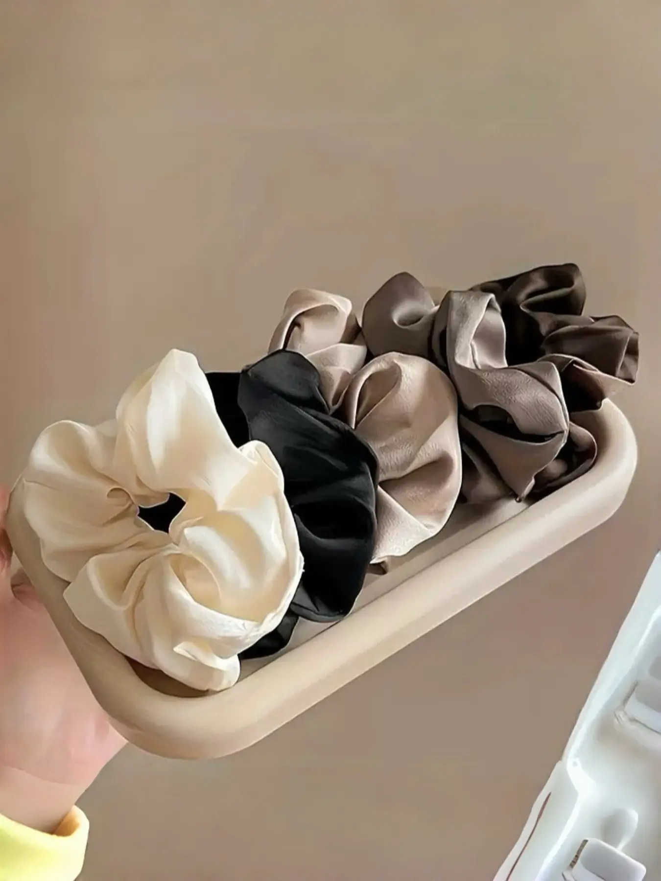 5-Piece Satin Hair Tie Set, No Damage Hair Ties Elastic Hair Bands, + Ivory + Light, Soft Non Slip Hairbands Women's Hair Styling Accessories, Scrunchies, Hair Accessory