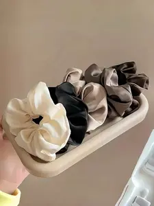 5-Piece Satin Hair Tie Set, No Damage Elastic Hair Bands, + Ivory + Light, Soft Non-Slip Women's Hair Styling Accessories, Scrunchies