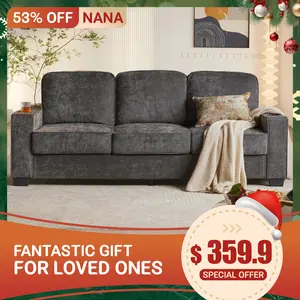 【Mother's Day gift】Ovios 85” Herringbone Corduroy Fabric Sofa Couch with 2 Integrated Cup Holders, Ergonomic High-Density Foam Seat Cushion, Durable Construction & FSC-Certified Wood