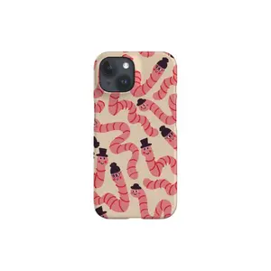 Durable Funny Worms with Hats Print Cream Smartphone Case - Protective Casing Cover, Mobile Accessory Compatible with iPhone 11,12,13,14,15,16,17 Pro Max, Air, Plus
