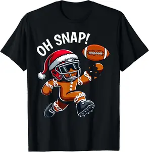 100% Cotton Oh Snap Gingerbreadman Football Christmas Shirts Boys Kids T-Shirt