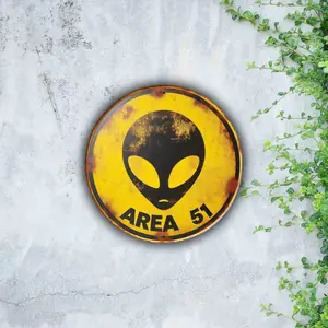 7.8" Round Area 51 Vintage Aluminum Sign UFO Wall Art for Bar
