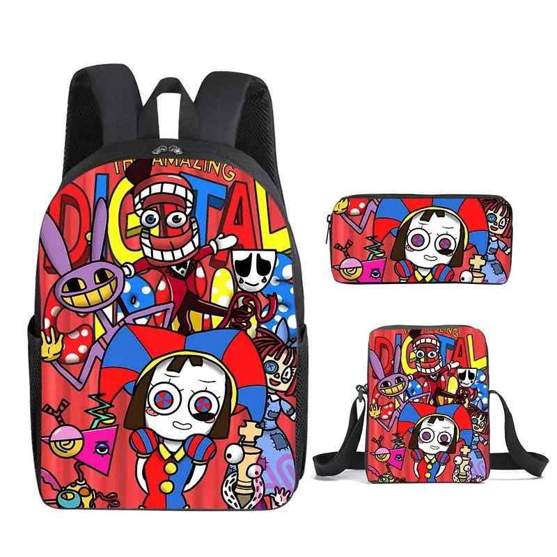 The Amazing Digital Circus Pomni Backpack Lunch Pack Pen Case 3pcs Set Anime Student Schoolbag Fashion Pencil Bags Birthday Gift