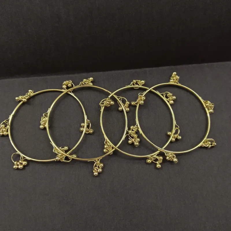 Women's Kashmiri 4-Piece Gold Ghungroo Latkan Bangle Set - Traditional Indian Ethnic Chudi Kada Bracelet, Dangle Jewelry Gifts for Party, Wedding