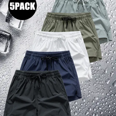 URMCZ Men's 5-Pack Active Long Sport Shorts Set - Lightweight Nylon-Elastane Blend, Breathable, Quick Dry, Fitted Cut, Zipper Pockets for Gym, Running Athleisure Casual Shorts Lightweight Summer Shorts,sohochic