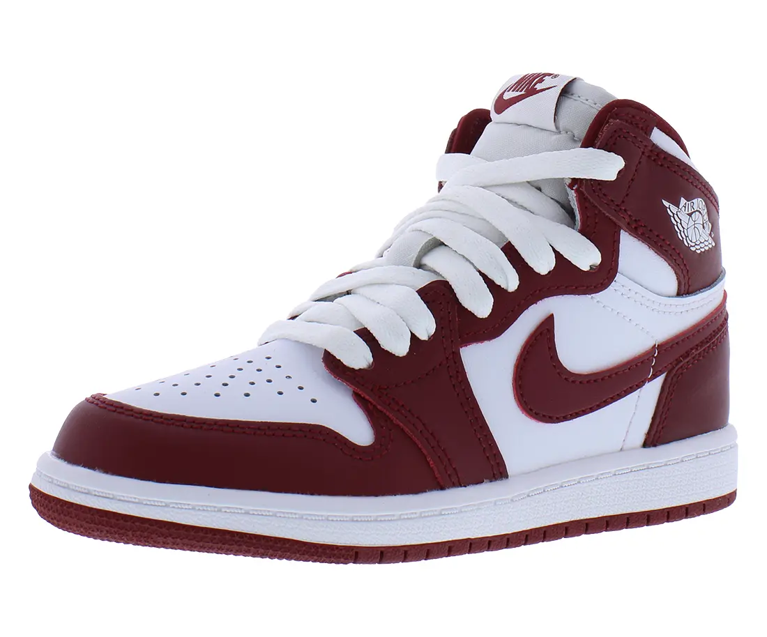 NIKE Jordan 1 Retro High OG PS Kids' High-Top Shoes, Classic Basketball Inspired Athletic Sneakers for Boys, Lace-Up, Classic Kid's Sneakers, Casual Kid's Sneakers, Logo