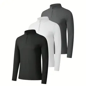 3 Packs Men's Half Zip Milk Silk Double-Sided Lightweight Fleece - Black & White Floral Gray