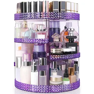 360 Degree Rotating Makeup Organizer, Large Capacity Cosmetics Organizer, Removable 7 Skincare Organizers, Spinning Perfume Organizer, Dresser Organizer Countertop (Purple)